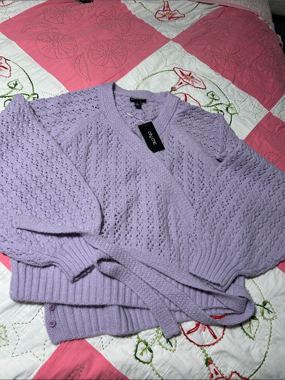 City Chic Lavender Wrap Knit Cardigan